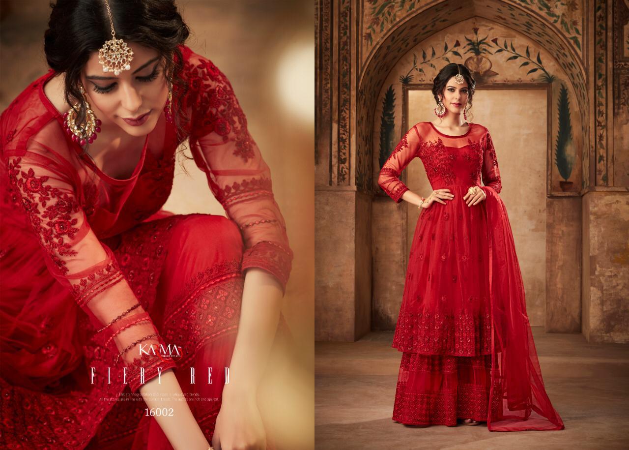 Karma 16000 Series By Karma Trendz 16002 To 16008 Series Designer Sharara Suits Collection Beautiful Stylish Fancy Colorful Party Wear & Occasional Wear Net Embroidered Dresses At Wholesale Price