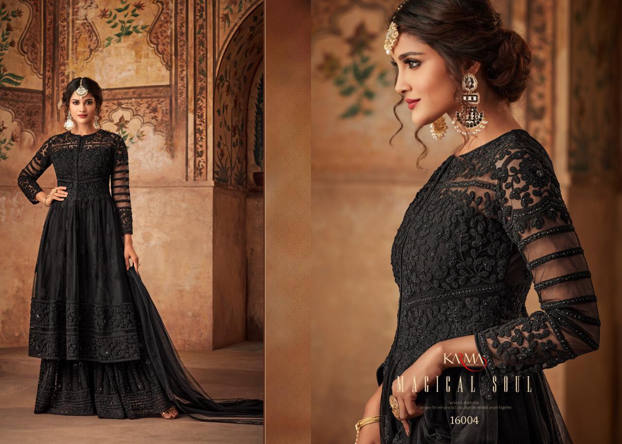 Karma 16000 Series By Karma Trendz 16002 To 16008 Series Designer Sharara Suits Collection Beautiful Stylish Fancy Colorful Party Wear & Occasional Wear Net Embroidered Dresses At Wholesale Price
