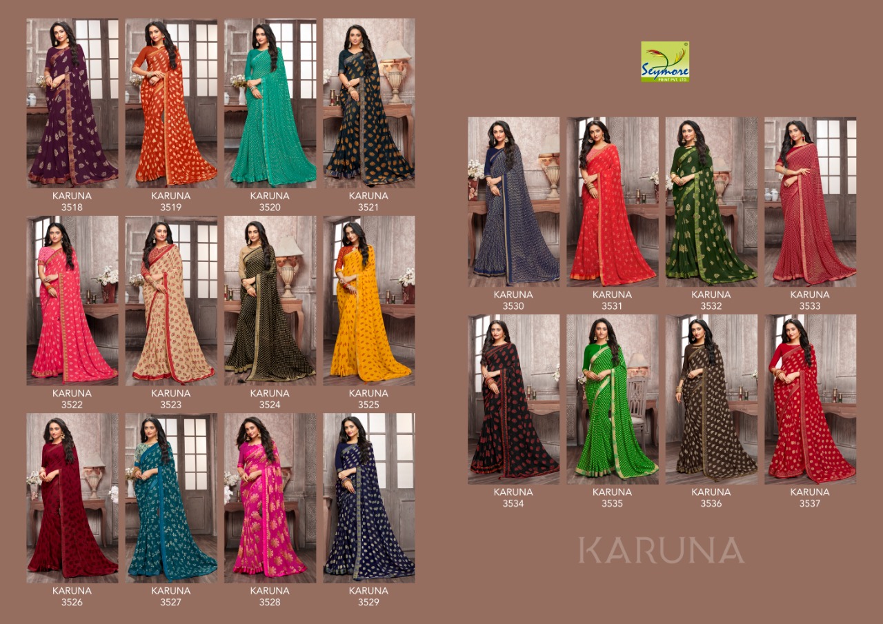 Karuna By Seymore Prints 3518 To 3537 Series Indian Traditional Wear Collection Beautiful Stylish Fancy Colorful Party Wear & Occasional Wear Georgette Printed Sarees At Wholesale Price