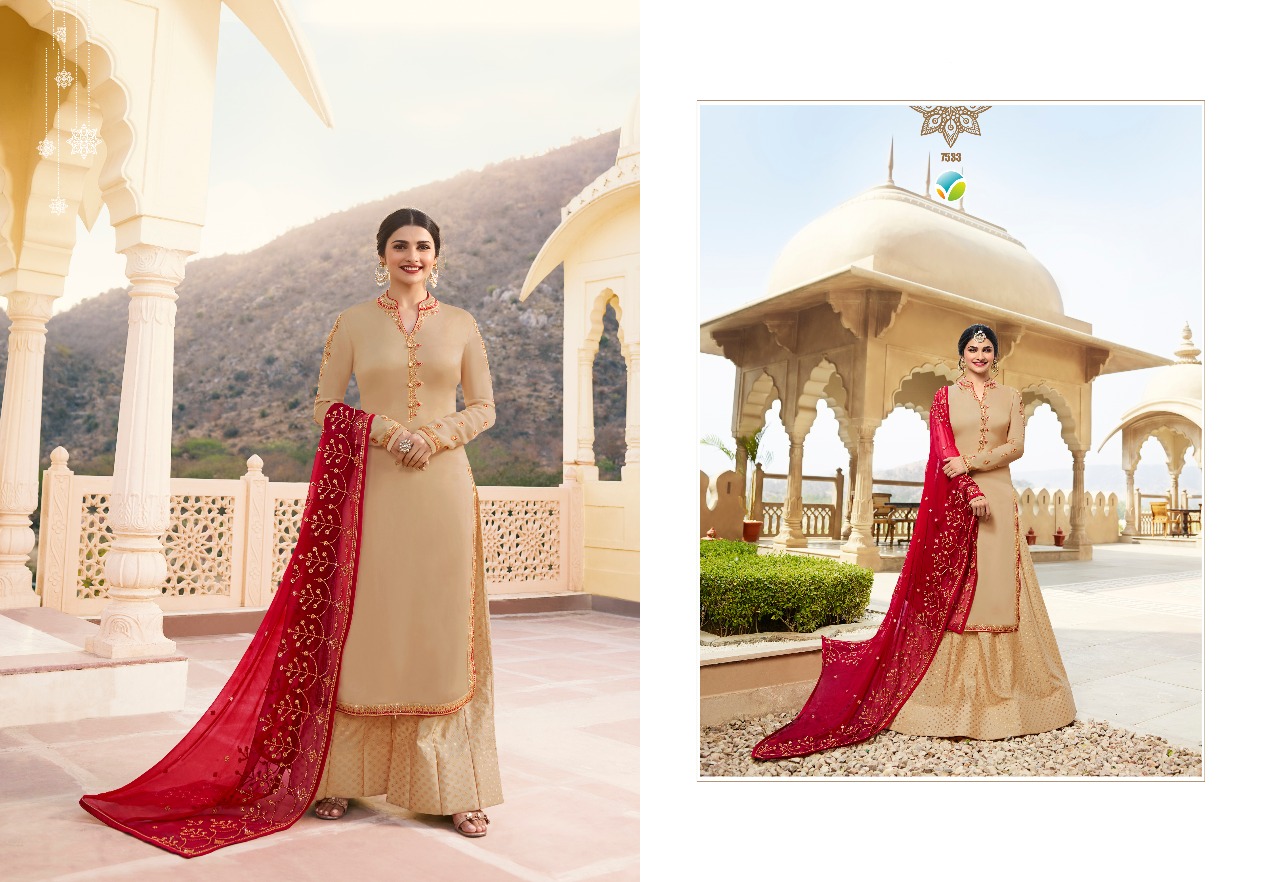 Kaseesh Fortune Hit List By Vinay Fashion 7531 To 7535 Series Designer Suits Beautiful Stylish Fancy Wedding Collection Party Wear & Occasional Wear Georgette Satin Embroidered Dresses At Wholesale Price