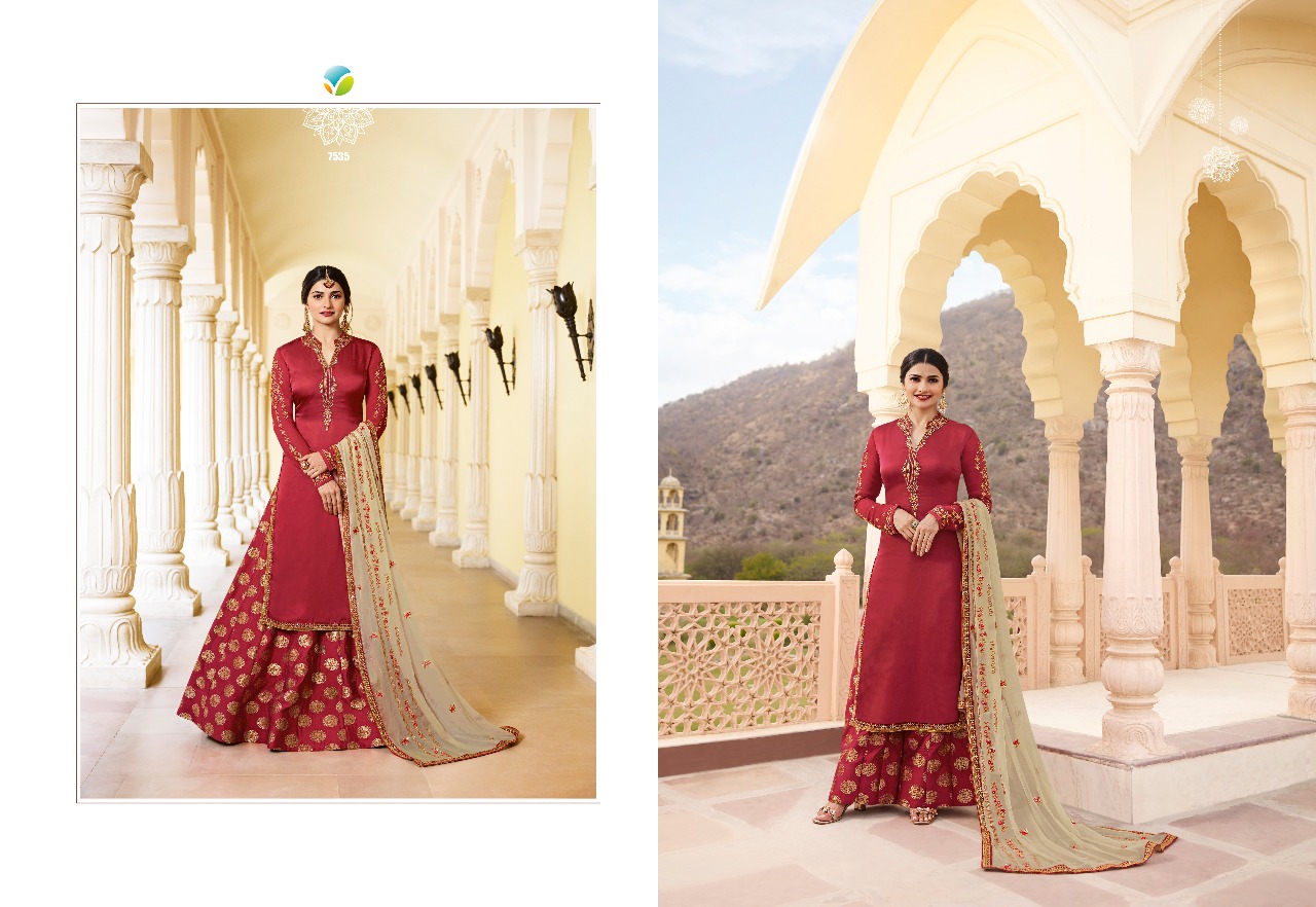 Kaseesh Fortune Hit List By Vinay Fashion 7531 To 7535 Series Designer Suits Beautiful Stylish Fancy Wedding Collection Party Wear & Occasional Wear Georgette Satin Embroidered Dresses At Wholesale Price