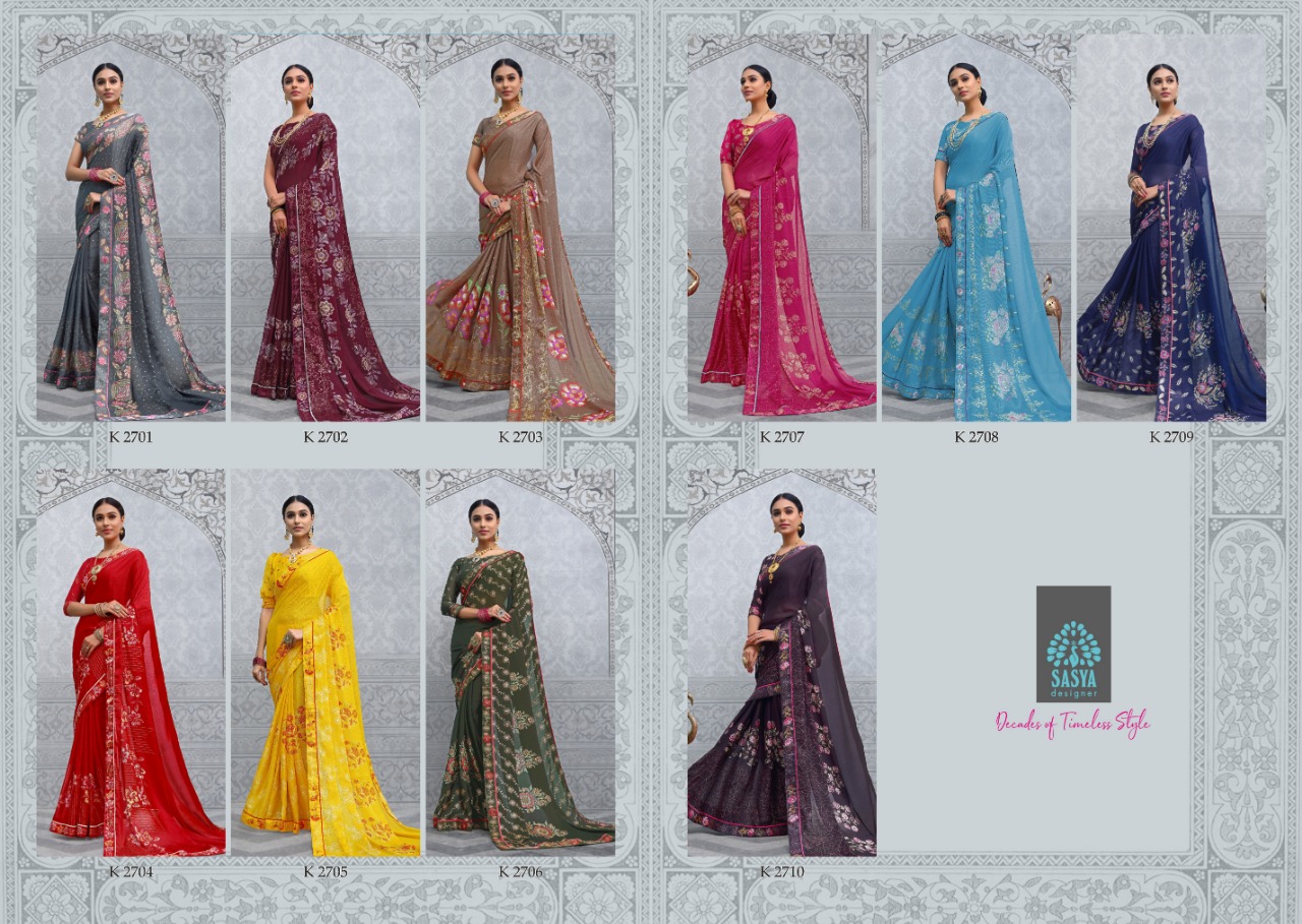 Kashmiri By Sasya Designer 2701 To 2710 Series Indian Traditional Wear Collection Beautiful Stylish Fancy Colorful Party Wear & Occasional Wear Silk Chiffon Fabric Sarees At Wholesale Price