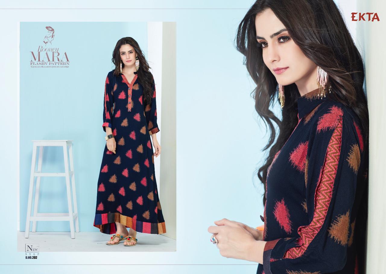 Kashvi Vol-2 By Ekta 201 To 207 Series Beautiful Colorful Stylish Fancy Casual Wear & Ethnic Wear & Ready To Wear Rayon Printed Kurtis At Wholesale Price