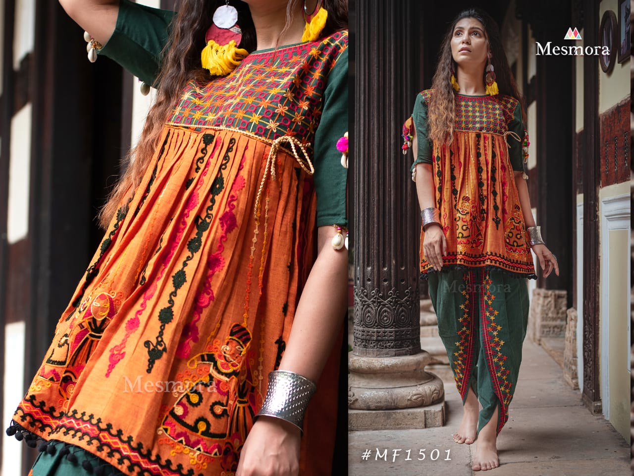 Kath Putli Vol-2 By Mesmora 1500 To 1507 Series Stylish Fancy Beautiful Colorful Casual Wear & Ethnic Wear Pure Khadi With Embroidered Kurtis And Bottom At Wholesale Price