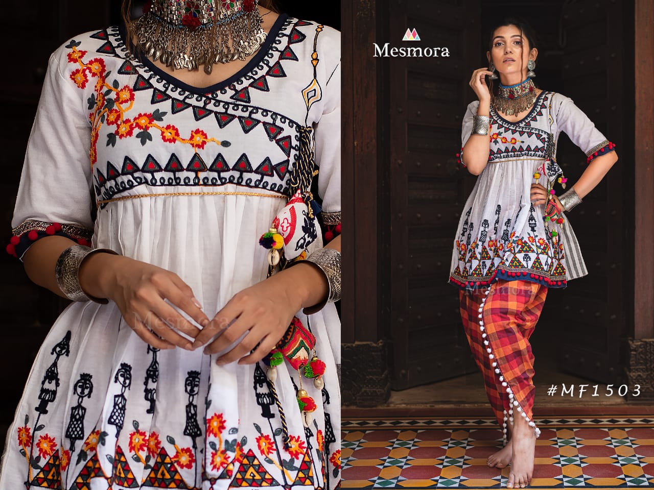 Kath Putli Vol-2 By Mesmora 1500 To 1507 Series Stylish Fancy Beautiful Colorful Casual Wear & Ethnic Wear Pure Khadi With Embroidered Kurtis And Bottom At Wholesale Price