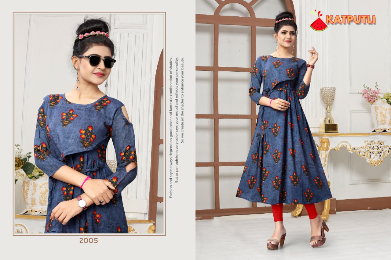 Katputli By Watermelon 2001 To 2006 Series Beautiful Colorful Stylish Fancy Casual Wear & Ethnic Wear & Ready To Wear Rayon Printed Kurtis At Wholesale Price