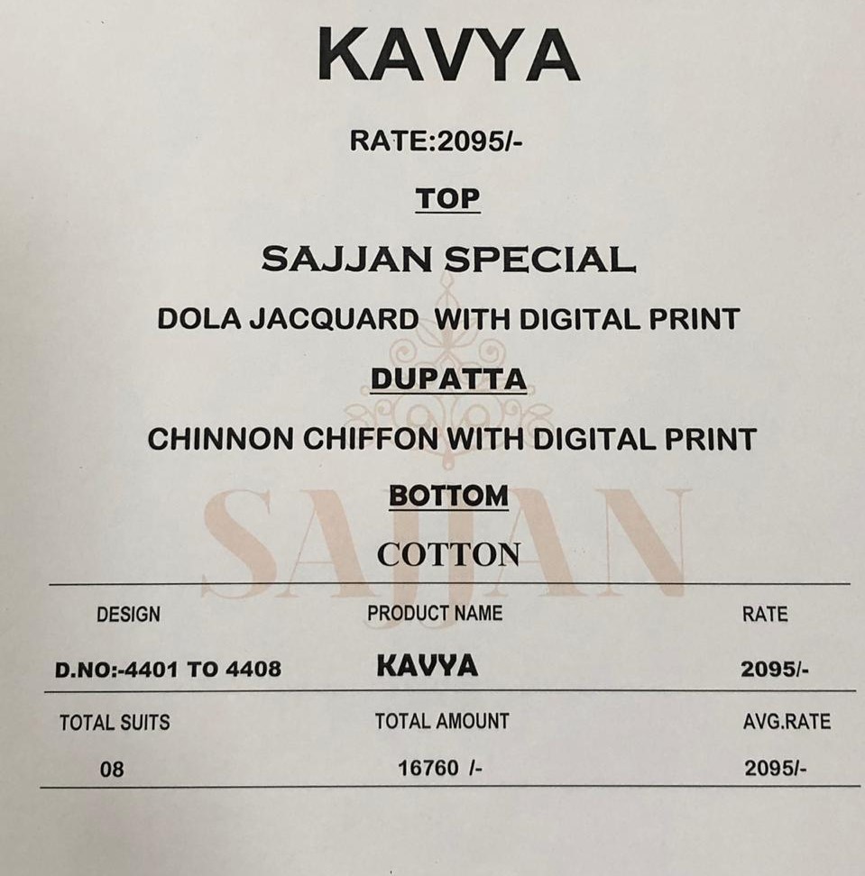 Kavya By Relssa Fabric 4401 To 4408 Series Suits Beautiful Stylish Fancy Colorful Party Wear & Occasional Wear Special Dhola Jacquard Printed Dresses At Wholesale Price