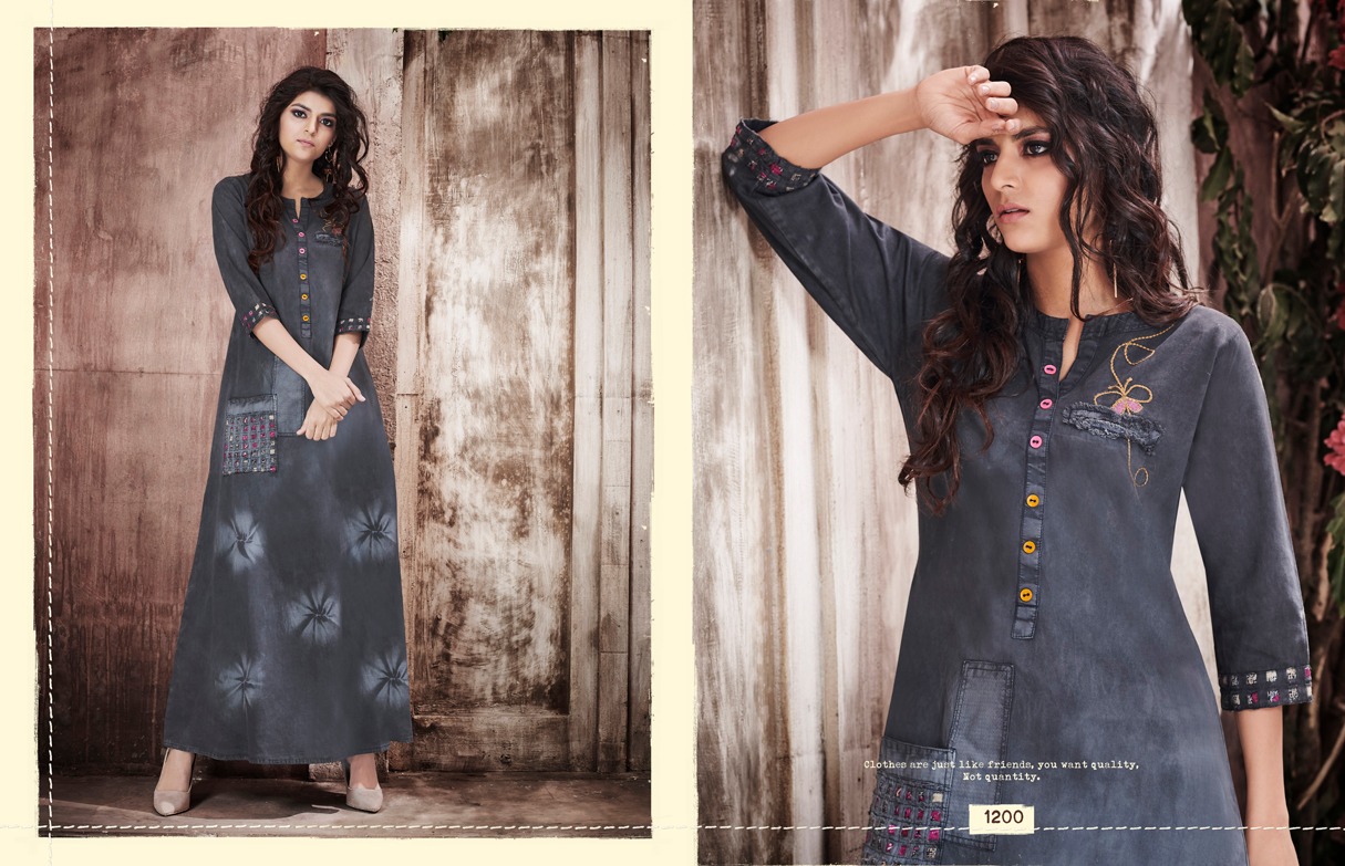 Stock Kyara By Kajree Fashion 1200 To 1209 Seires Beautiful Stylish Fancy Colorful Casual Wear & Ethnic Wear & Ready To Wear Denim Gown With Embroidery Gown At Wholesale Price