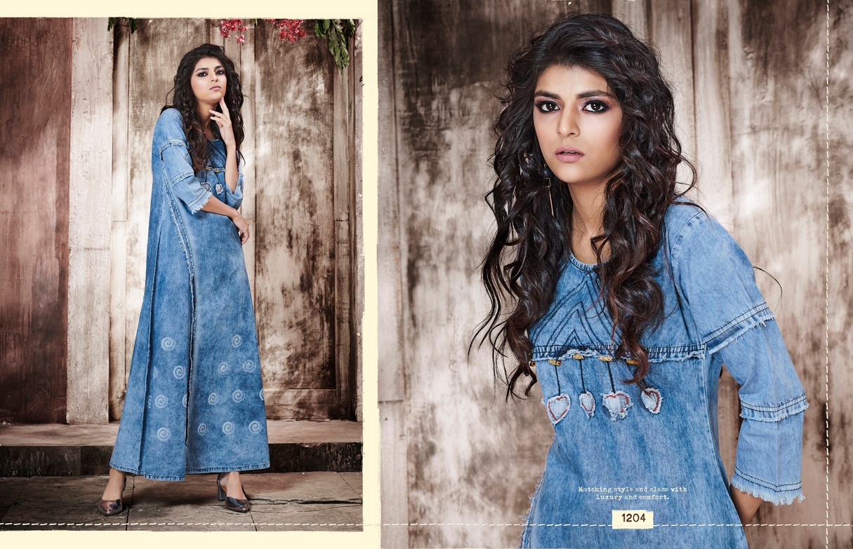 Stock Kyara By Kajree Fashion 1200 To 1209 Seires Beautiful Stylish Fancy Colorful Casual Wear & Ethnic Wear & Ready To Wear Denim Gown With Embroidery Gown At Wholesale Price