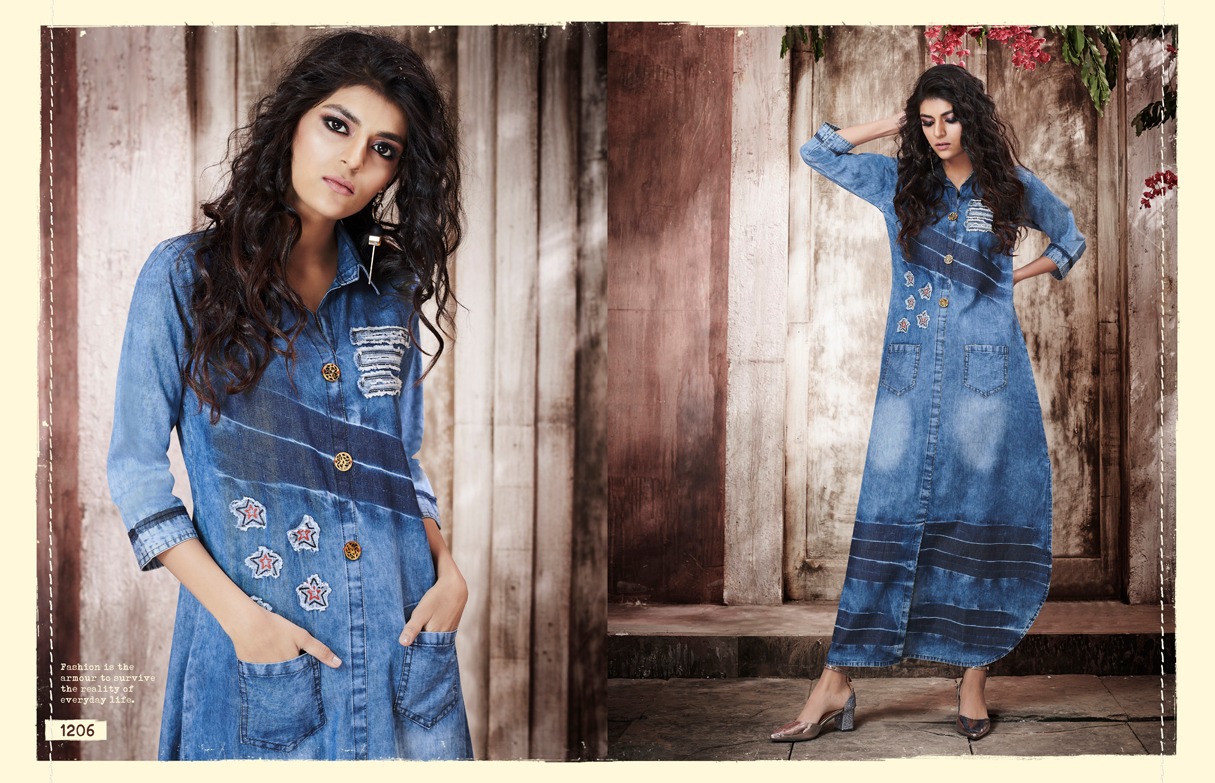Stock Kyara By Kajree Fashion 1200 To 1209 Seires Beautiful Stylish Fancy Colorful Casual Wear & Ethnic Wear & Ready To Wear Denim Gown With Embroidery Gown At Wholesale Price