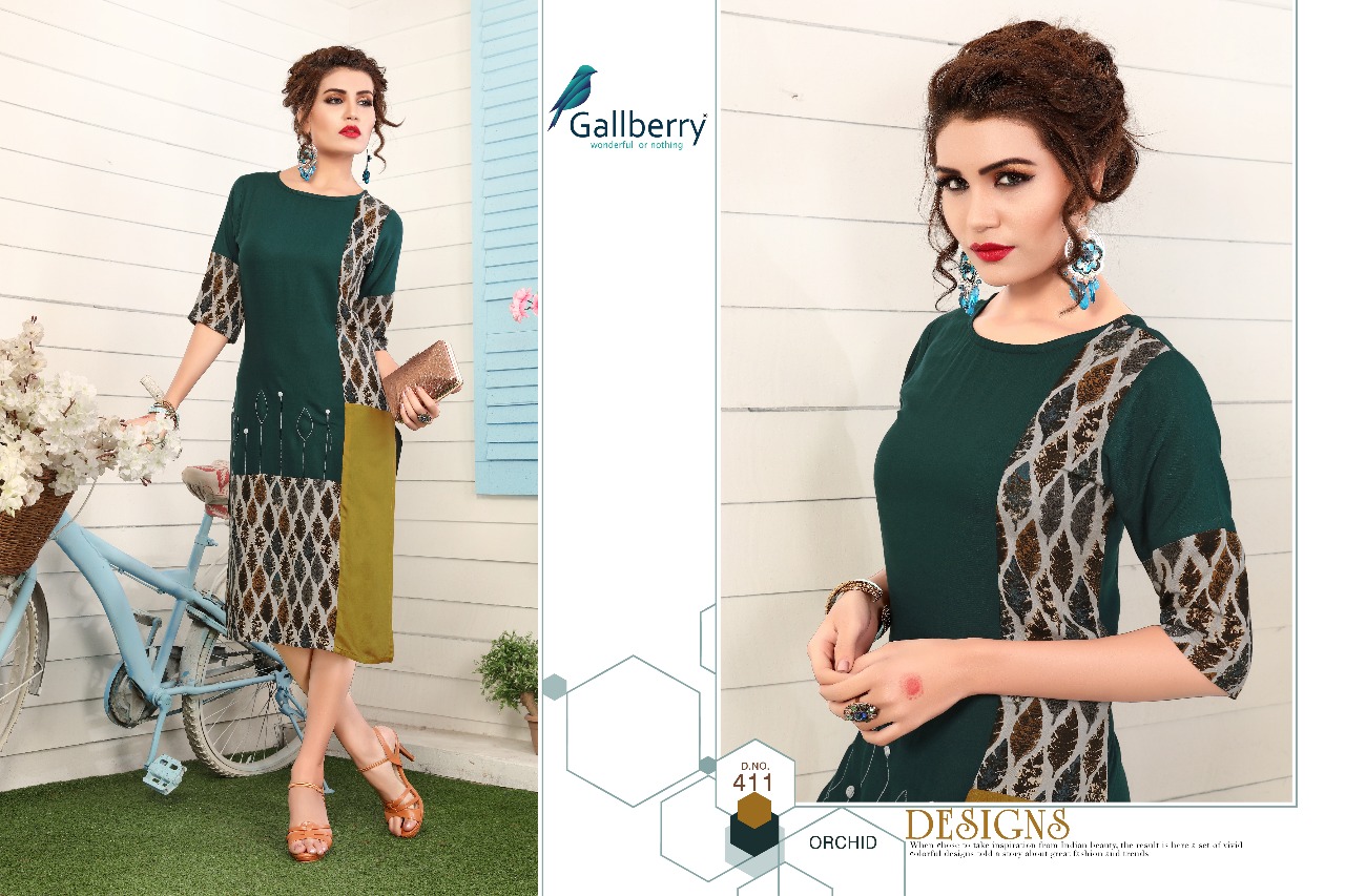 Kayra By Gallberry 407 To 412 Series Beautiful Stylish Fancy Colorful Casual Wear & Ethnic Wear & Ready To Wear Rayon Printed Kurtis At Wholesale Price