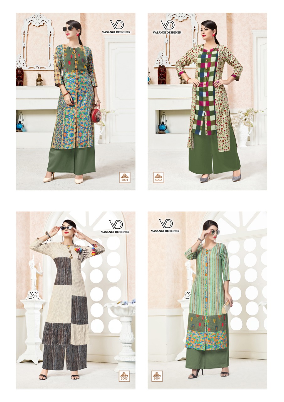 Kesari By Vasangi Designer 5001 To 5004 Series Beautiful Stylish Colorful Fancy Party Wear & Ethnic Wear & Ready To Wear Rayon Printed Kurtis At Wholesale Price