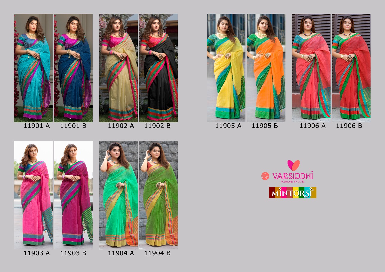Keshar Cotton By Varsiddhi 11901-a To 11906-b Series Designer Indian Traditional Wear Beautiful Stylish Fancy Colorful Party Wear & Occasional Wear Cotton Silk Sarees At Wholesale Price