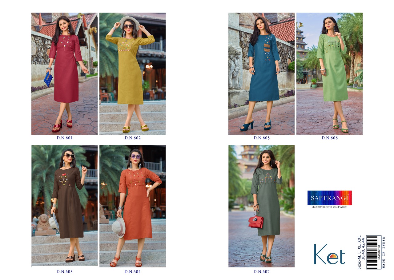 Ket By Saptrangi 601 To 607 Series Beautiful Stylish Fancy Colorful Casual Wear & Ethnic Wear & Ready To Wear Coton Kurtis At Wholesale Price