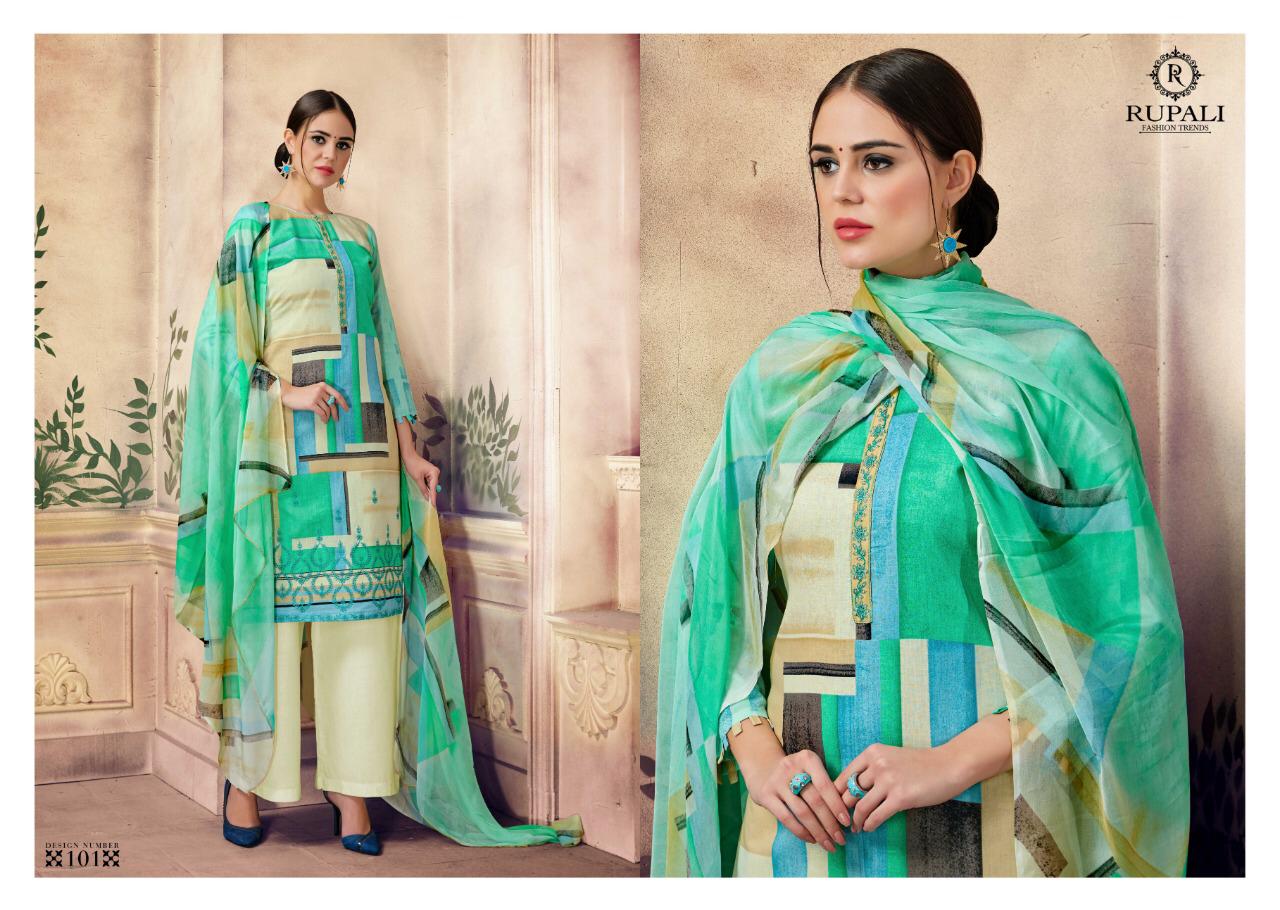 Khubsurat By Rupali Fashion 101 To 108 Series Designer Suits Collection Beautiful Stylish Fancy Colorful Party Wear & Occasional Wear Purest Lawn Cotton Prints With Embroidery Dresses At Wholesale Price