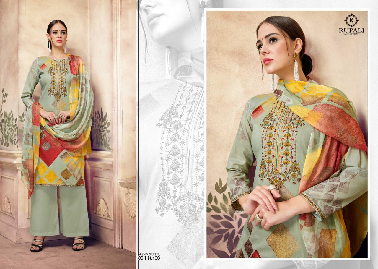 Khubsurat By Rupali Fashion 101 To 108 Series Designer Suits Collection Beautiful Stylish Fancy Colorful Party Wear & Occasional Wear Purest Lawn Cotton Prints With Embroidery Dresses At Wholesale Price