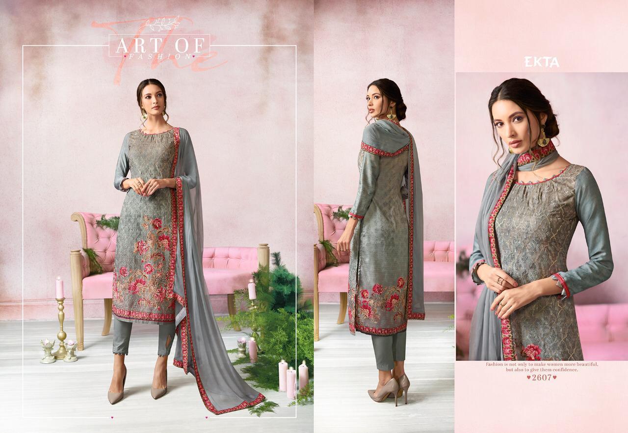 Khwaish Vol-26 By Ekta Fashion 2601 To 2607 Series Beautiful Winter Collection Suits Stylish Fancy Colorful Casual Wear & Ethnic Wear Cotton Satin Embroidered Dresses At Wholesale Price