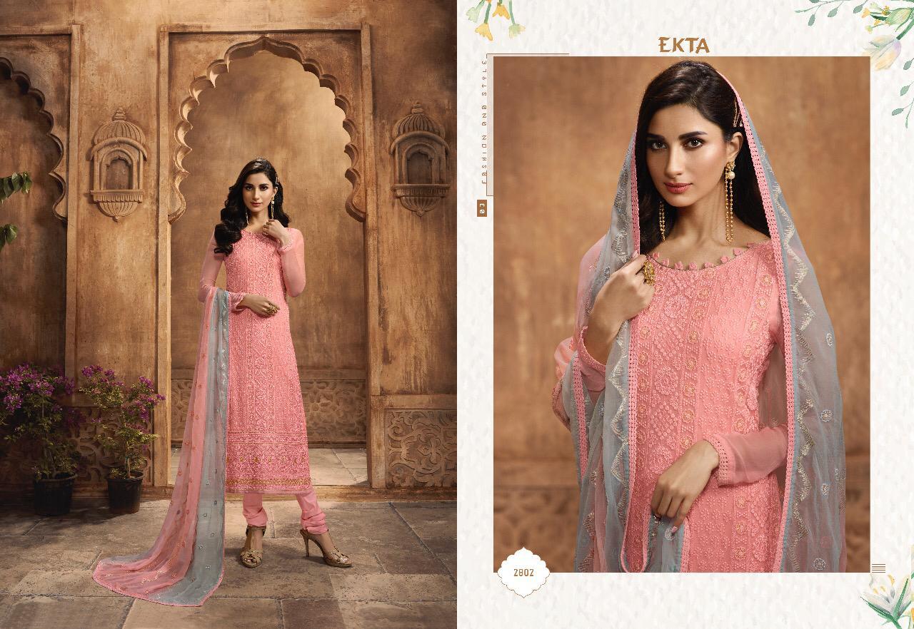 Khwaish Vol-28 By Ekta Fashion 2801 To 2808 Series Beautiful Winter Collection Suits Stylish Fancy Colorful Casual Wear & Ethnic Wear  Chiffon Embroidered Dresses At Wholesale Price