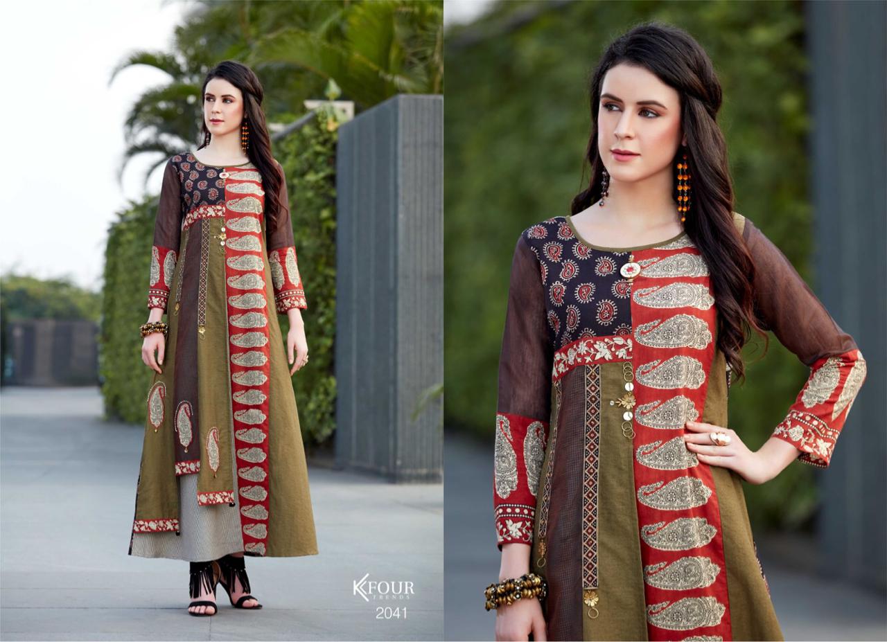 Khwaish By Kfour Trends 2041 To 2045 Series Beautiful Colorful Stylish Fancy Casual Wear & Ethnic Wear & Ready To Wear Heavy Rayon/ Muslin/ Chanderi Kurtis At Wholesale Price