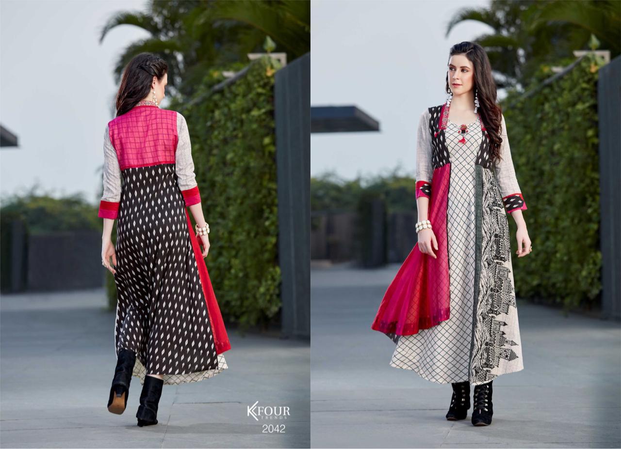 Khwaish By Kfour Trends 2041 To 2045 Series Beautiful Colorful Stylish Fancy Casual Wear & Ethnic Wear & Ready To Wear Heavy Rayon/ Muslin/ Chanderi Kurtis At Wholesale Price