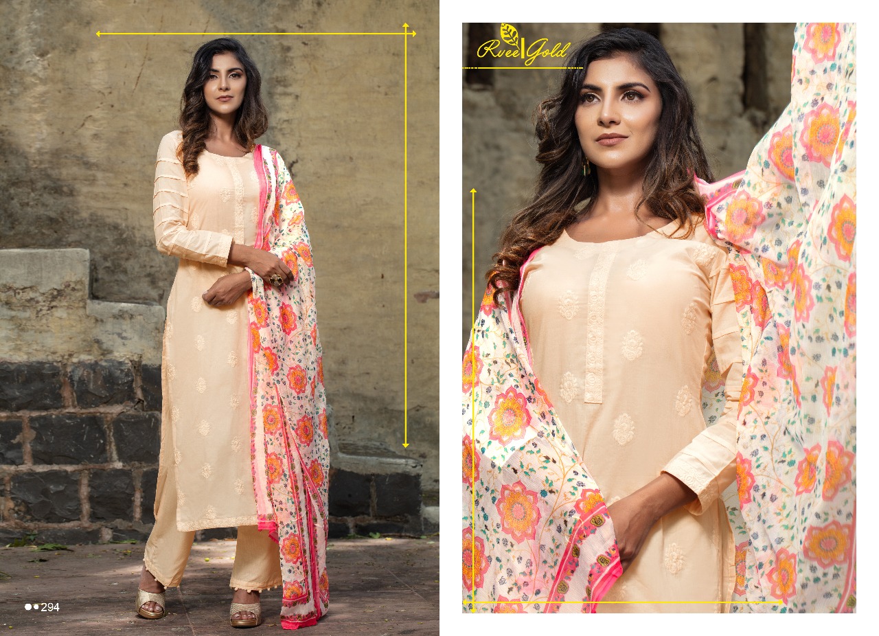 Khwaish By Rvee Gold 294 To 303 Series Designer Suits Beautiful Stylish Fancy Colorful Casual Wear & Ethnic Wear Cotton Lawn Embroidered Dresses At Wholesale Price