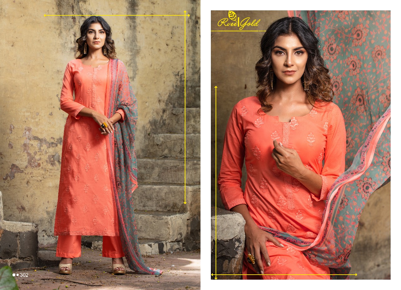 Khwaish By Rvee Gold 294 To 303 Series Designer Suits Beautiful Stylish Fancy Colorful Casual Wear & Ethnic Wear Cotton Lawn Embroidered Dresses At Wholesale Price