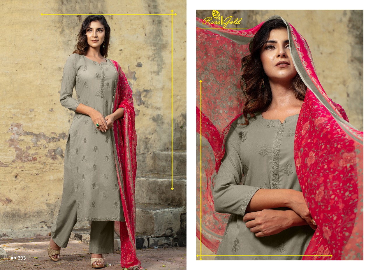 Khwaish By Rvee Gold 294 To 303 Series Designer Suits Beautiful Stylish Fancy Colorful Casual Wear & Ethnic Wear Cotton Lawn Embroidered Dresses At Wholesale Price