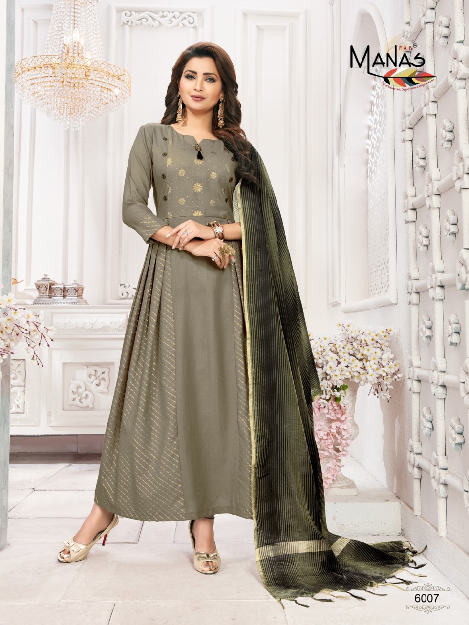 Kiara By Manas Fab 6001 To 6008 Series Stylish Fancy Beautiful Colorful Casual Wear & Ethnic Wear Maya Sulb With Foil Print Kurtis With Dupatta At Wholesale Price