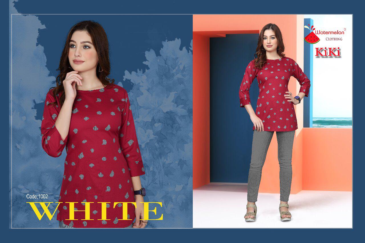 Kiki By Watermelon 1001 To 1012 Series Beautiful Colorful Stylish Fancy Casual Wear & Ethnic Wear & Ready To Wear Cotton Kurtis At Wholesale Price