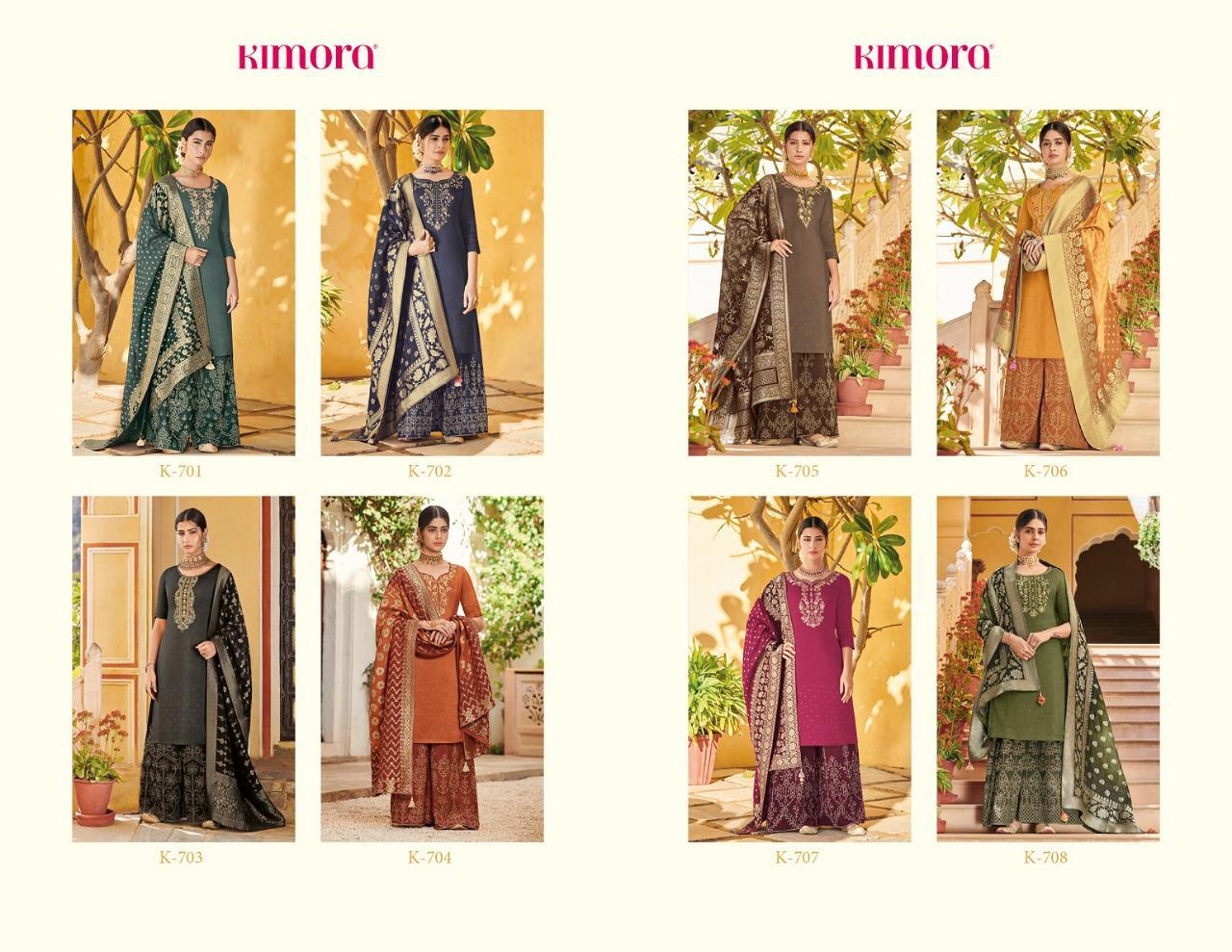 Kimora Vol-7 By Kimora 701 To 708 Series Indian Traditional Wear Collection Beautiful Stylish Fancy Colorful Party Wear & Occasional Wear Pure Dola Silk With Embroidery Dress At Wholesale Price