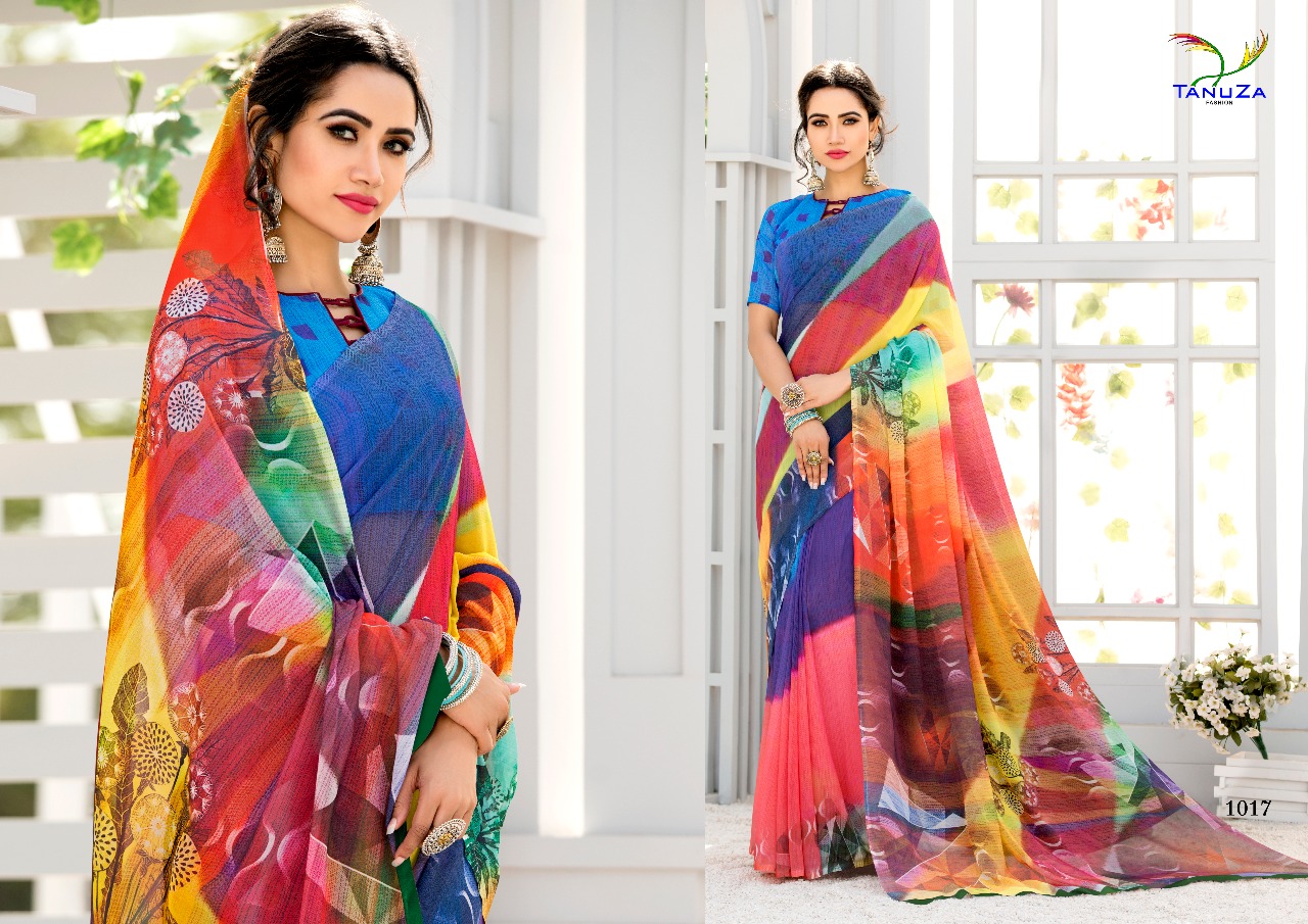 Kisu By Tanuza Fashion 1011 To 1021 Series Indian Traditional Wear Collection Beautiful Stylish Fancy Colorful Party Wear & Occasional Wear Georgette Digital Printed Sarees At Wholesale Price