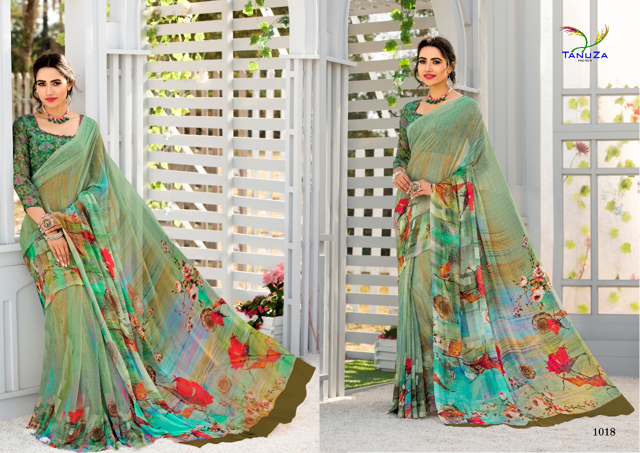 Kisu By Tanuza Fashion 1011 To 1021 Series Indian Traditional Wear Collection Beautiful Stylish Fancy Colorful Party Wear & Occasional Wear Georgette Digital Printed Sarees At Wholesale Price