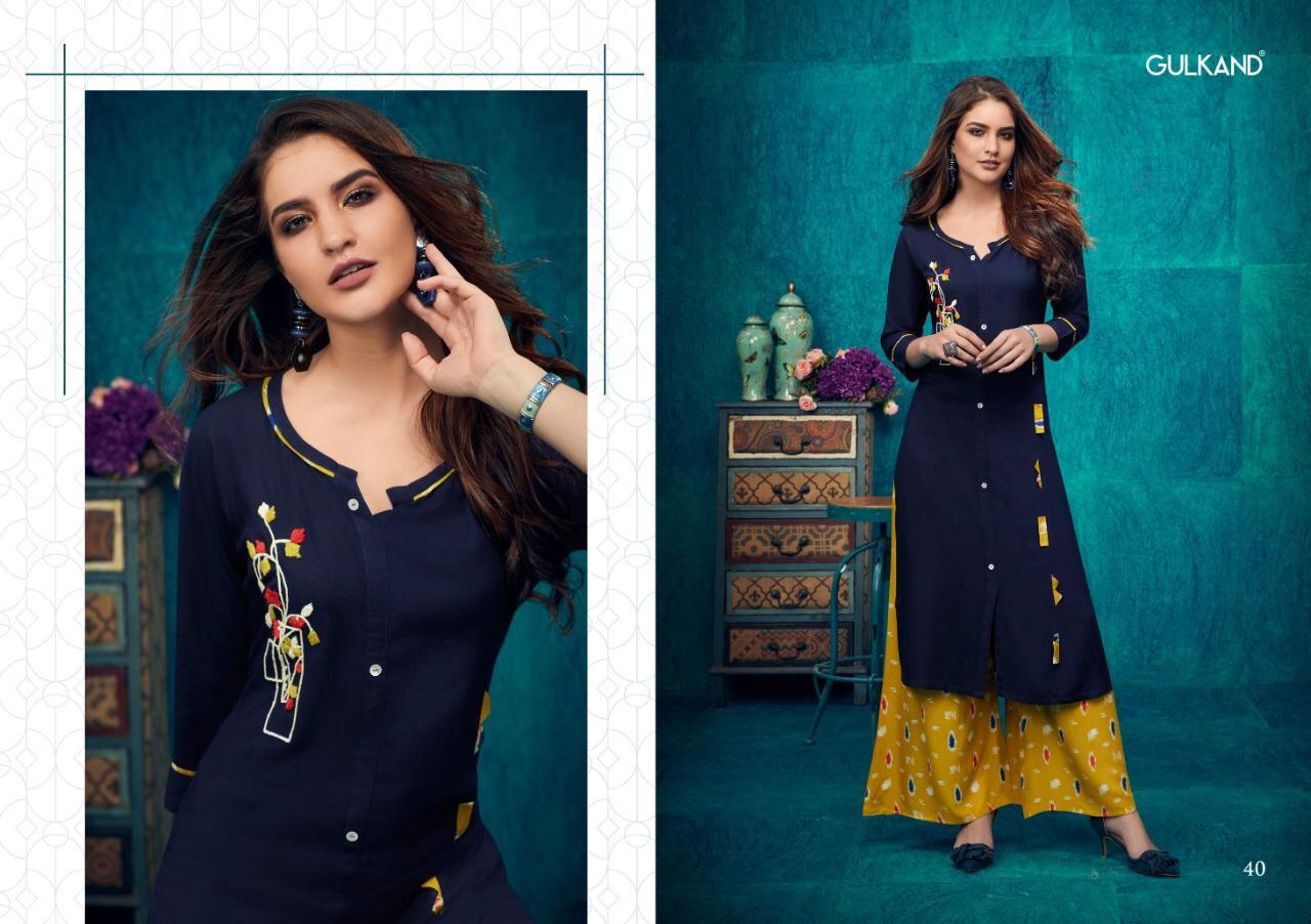 Kitab Vol-2 By Gulkand 37 To 44 Series Stylish Fancy Beautiful Colorful Casual Wear & Ethnic Wear Rayon Slub Printed Kurtis With Bottom At Wholesale Price