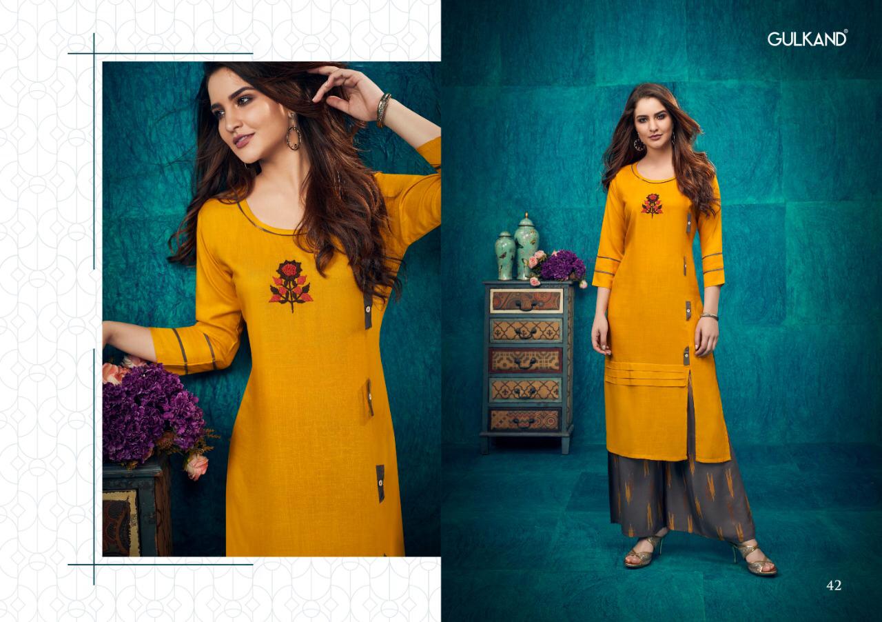 Kitab Vol-2 By Gulkand 37 To 44 Series Stylish Fancy Beautiful Colorful Casual Wear & Ethnic Wear Rayon Slub Printed Kurtis With Bottom At Wholesale Price