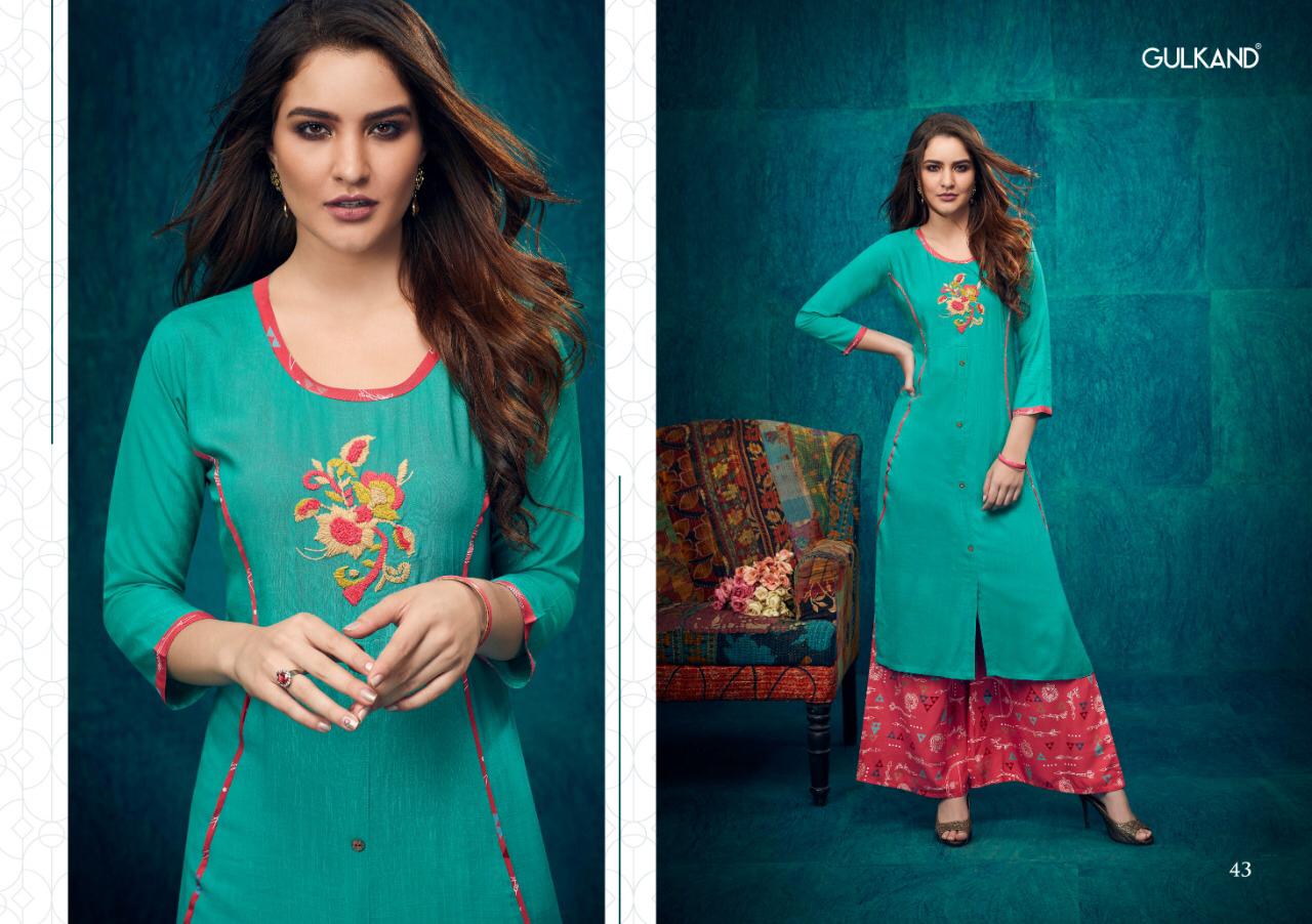 Kitab Vol-2 By Gulkand 37 To 44 Series Stylish Fancy Beautiful Colorful Casual Wear & Ethnic Wear Rayon Slub Printed Kurtis With Bottom At Wholesale Price