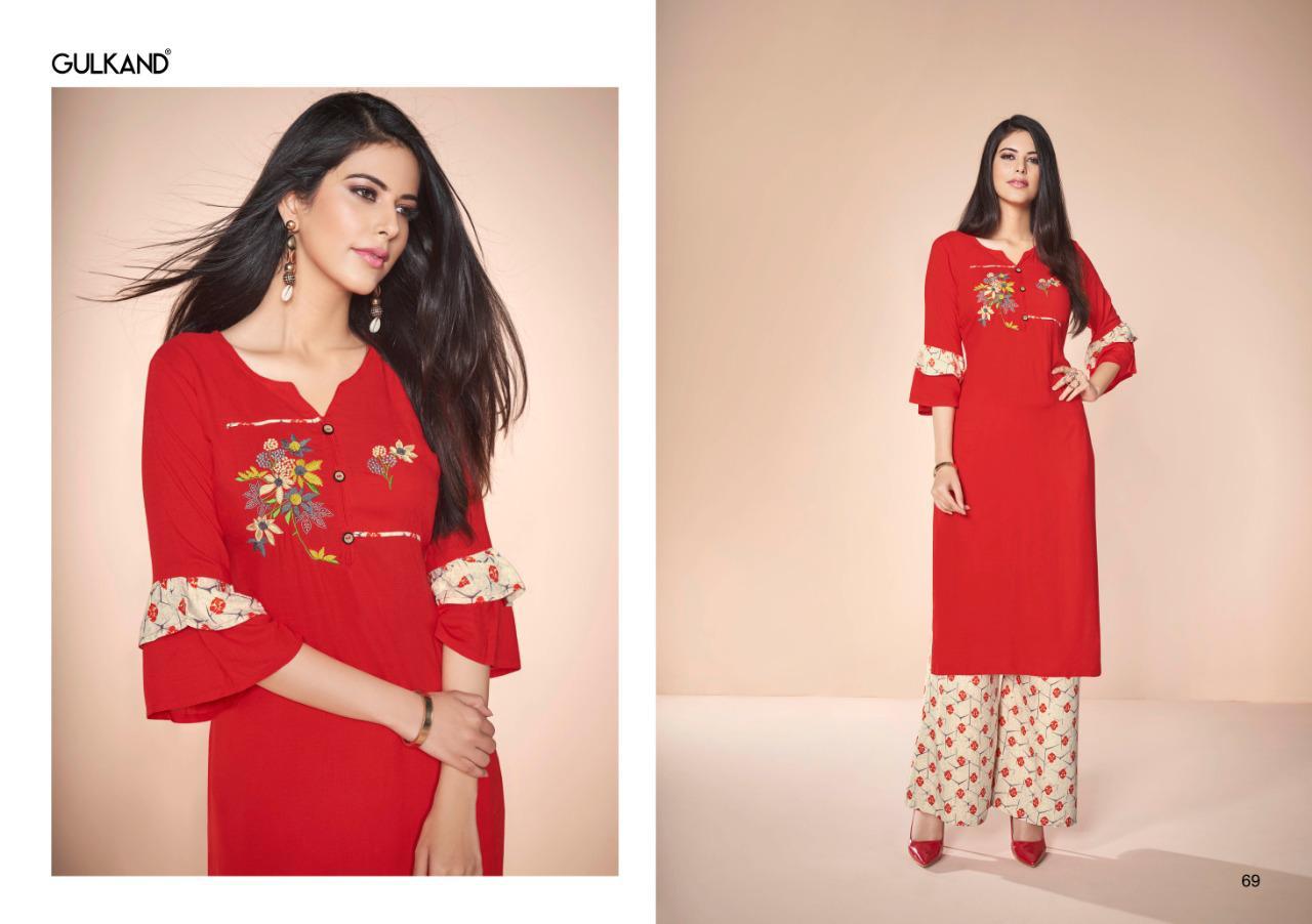 Kitab Vol-3 By Gulkand 69 To 76 Series Stylish Fancy Beautiful Colorful Casual Wear & Ethnic Wear Rayon Slub Printed Kurtis With Bottom At Wholesale Price