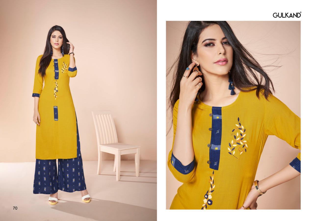 Kitab Vol-3 By Gulkand 69 To 76 Series Stylish Fancy Beautiful Colorful Casual Wear & Ethnic Wear Rayon Slub Printed Kurtis With Bottom At Wholesale Price