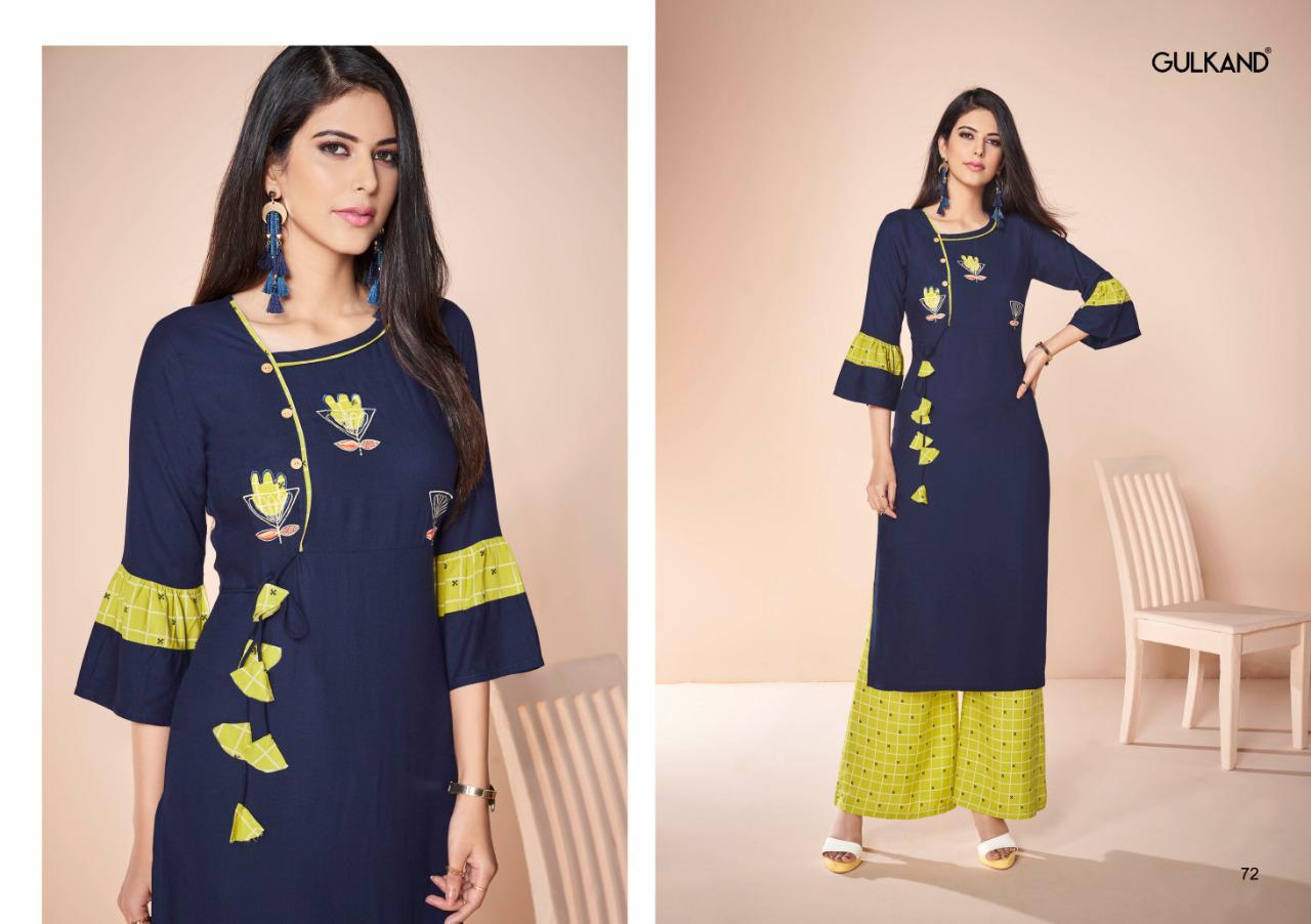 Kitab Vol-3 By Gulkand 69 To 76 Series Stylish Fancy Beautiful Colorful Casual Wear & Ethnic Wear Rayon Slub Printed Kurtis With Bottom At Wholesale Price