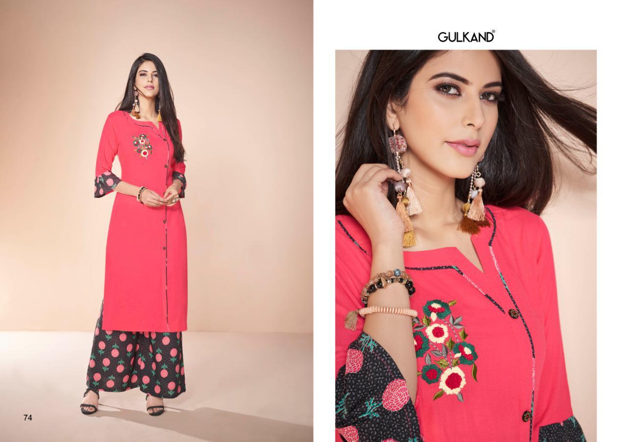 Kitab Vol-3 By Gulkand 69 To 76 Series Stylish Fancy Beautiful Colorful Casual Wear & Ethnic Wear Rayon Slub Printed Kurtis With Bottom At Wholesale Price