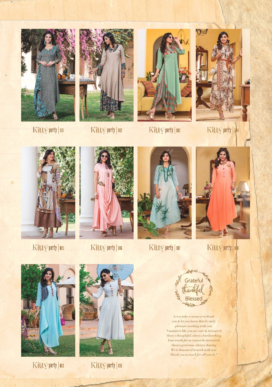 Kitty Party By S4u Fashion 001 To 010 Series Designer Beautiful Stylish Fancy Colorful Party Wear & Ethnic Wear Collection Rayon Embroidered Kurtis At Wholesale Price