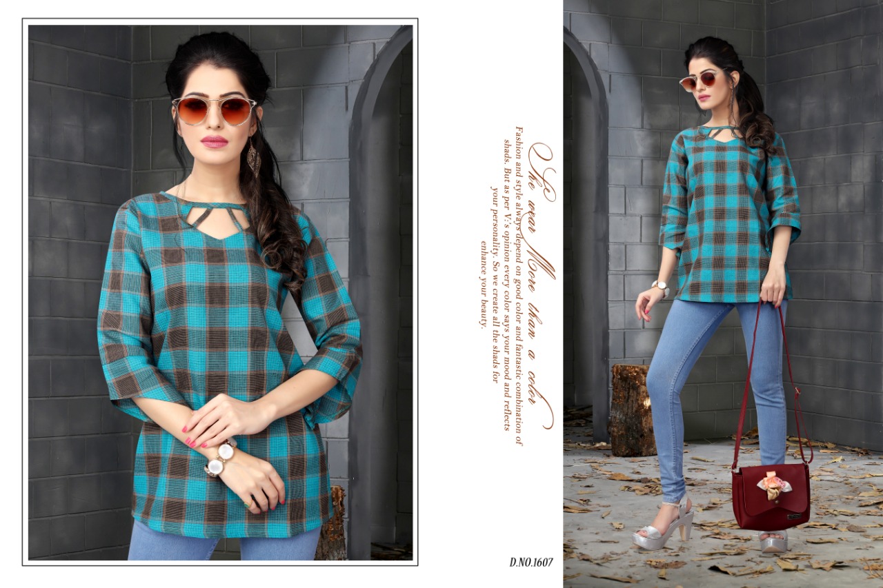 Kotton Checks Vol-2 By Watermelon Clothing 1501 To 1512 Series Beautiful Colorful Stylish Fancy Casual Wear & Ethnic Wear & Ready To Wear Handloom Cotton Printed Kurtis/ Tops At Wholesale Price