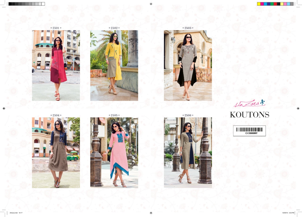 Koutons By Sin Zara 2501 To 2506 Series Beautiful Colorful Stylish Fancy Casual Wear & Ethnic Wear & Ready To Wear Cotton Flex Kurtis At Wholesale Price
