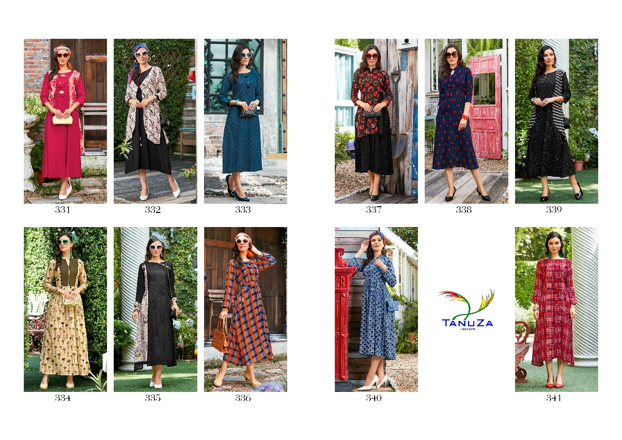 Krisha By Tanuza Fashion 331 To 341 Series Beautiful Colorful Stylish Fancy Casual Wear & Ethnic Wear & Ready To Wear Heavy Rayon Printed Kurtis At Wholesale Price