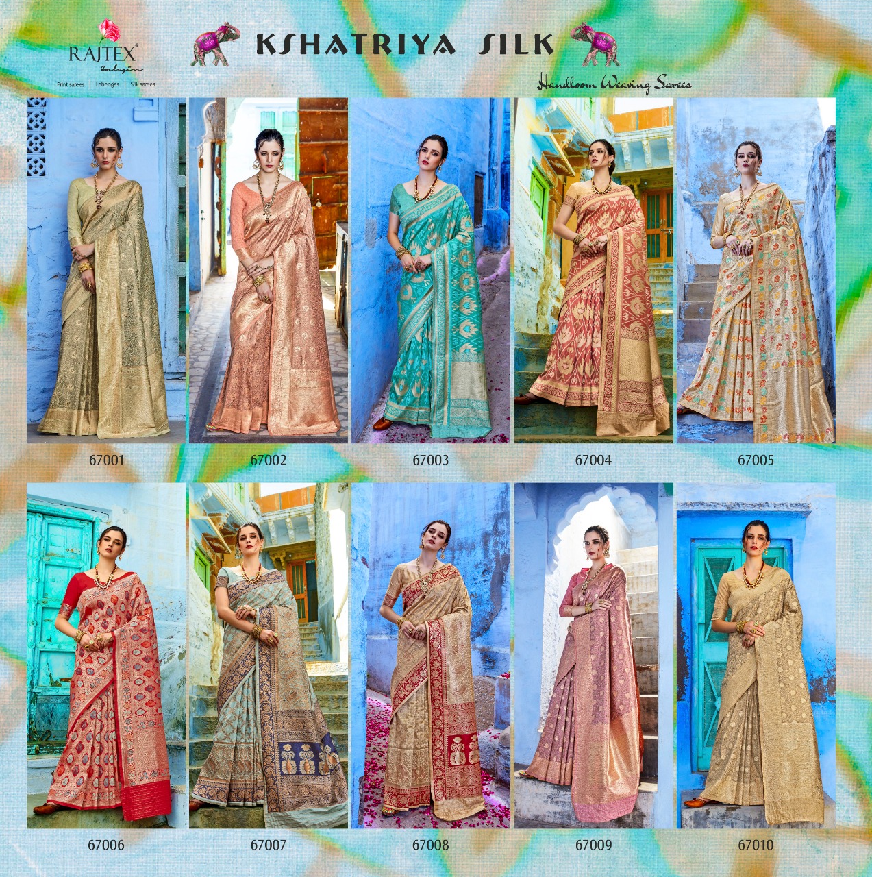 Kshatriya Silk By Raj Tex 67001 To 67010 Series Indian Traditional Wear Collection Beautiful Stylish Fancy Colorful Party Wear & Occasional Wear Pure Silk Sarees At Wholesale Price