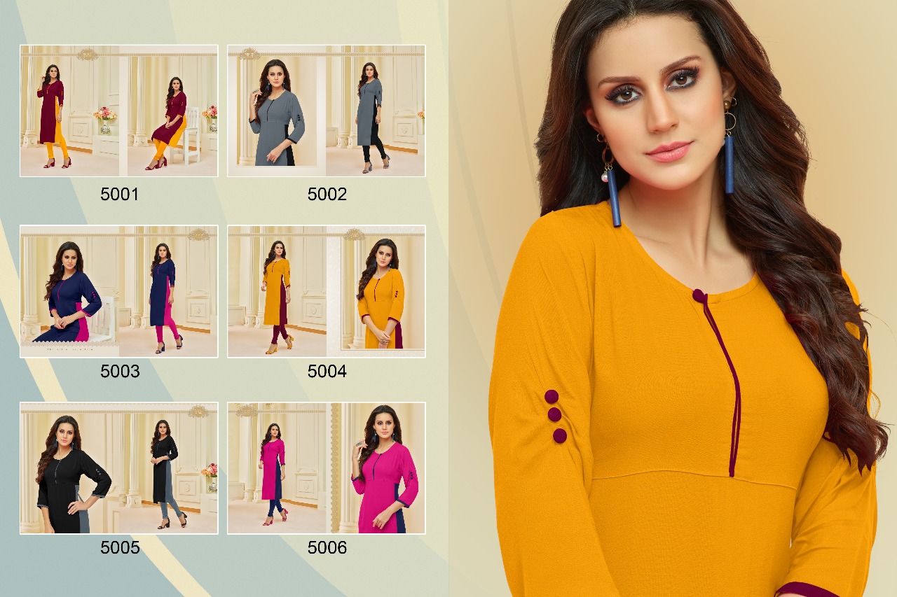 Kurti Wala By Ganesh Fashion 5001 To 5006 Series Beautiful Stylish Fancy Colorful Casual Wear & Ethnic Wear & Ready To Wear Heavy Rayon Kurtis At Wholesale Price