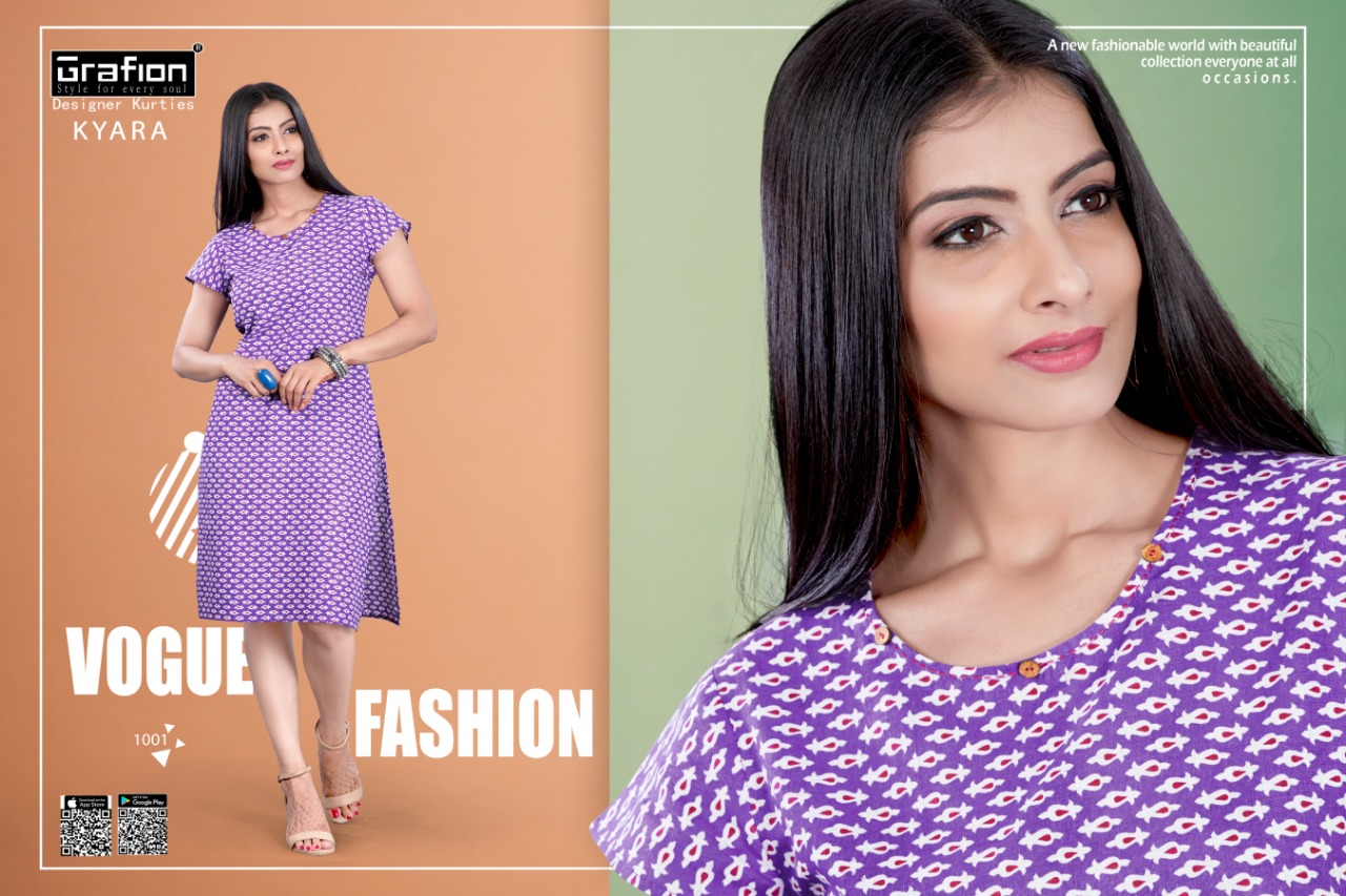Kyara By Grafion 1001 To 1012 Series Beautiful Stylish Colorful Fancy Casual Wear & Ethnic Wear & Ready To Wear Pure Cotton Printed Kurtis At Wholesale Price