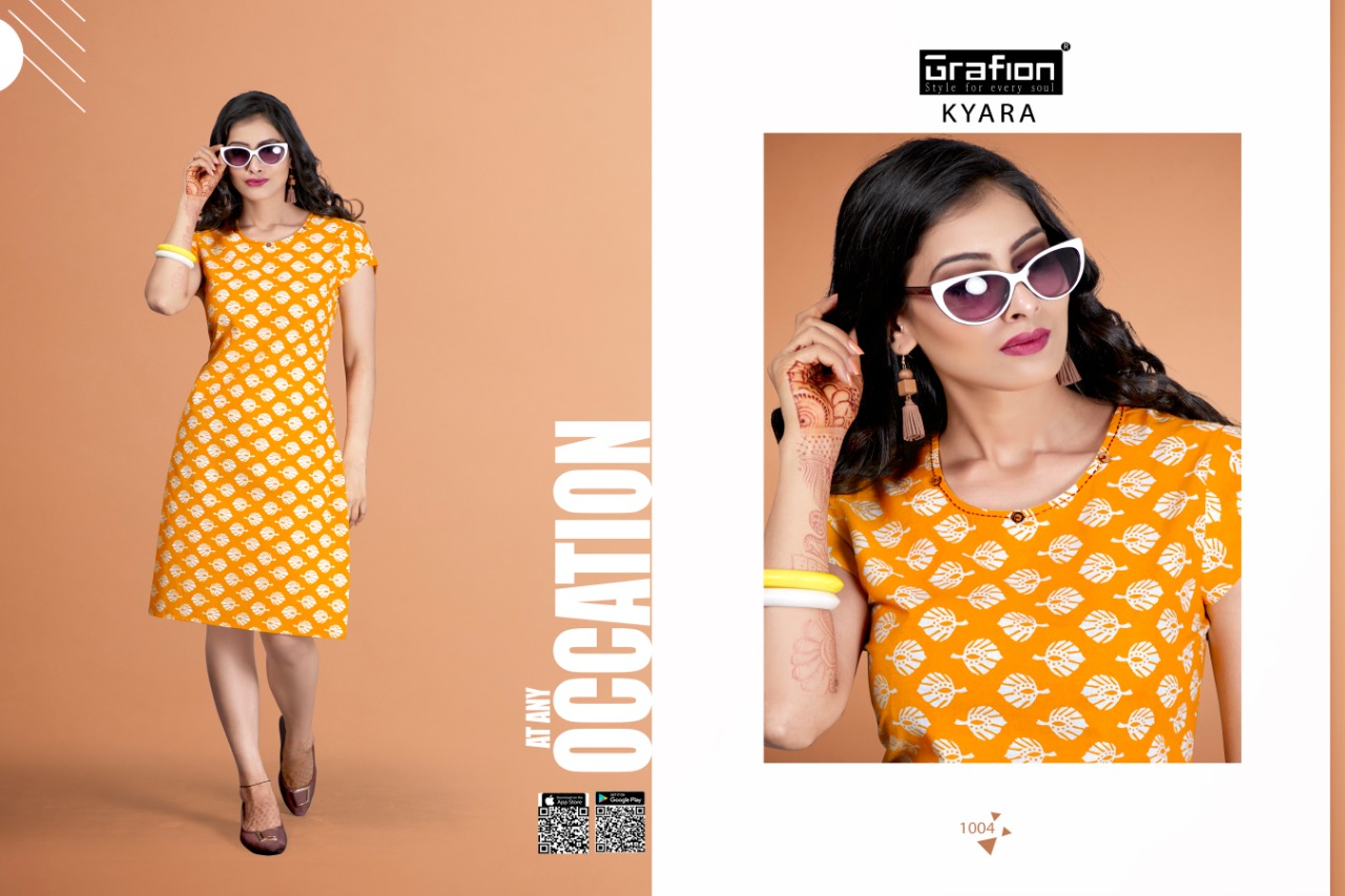 Kyara By Grafion 1001 To 1012 Series Beautiful Stylish Colorful Fancy Casual Wear & Ethnic Wear & Ready To Wear Pure Cotton Printed Kurtis At Wholesale Price