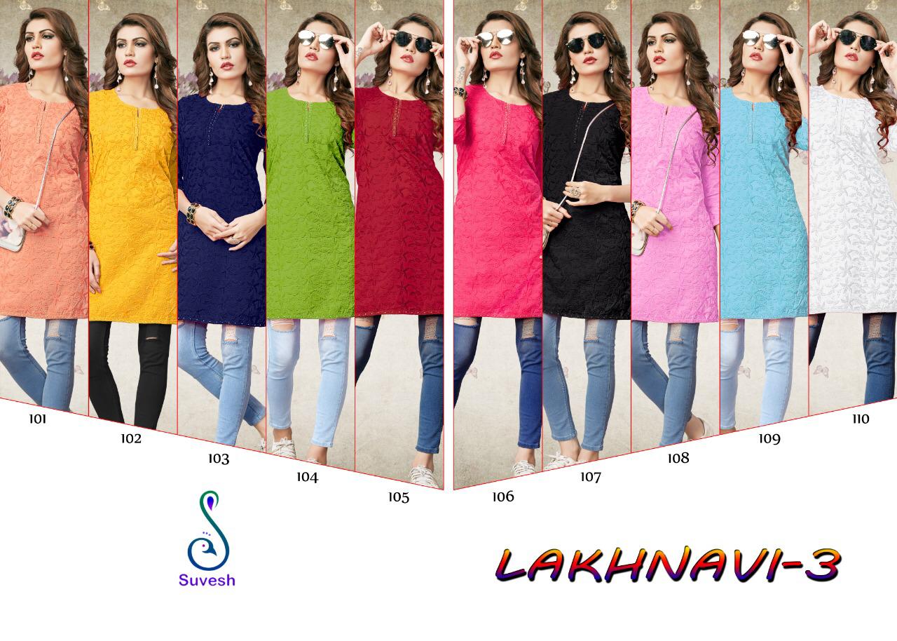 Lakhnavi Vol-3 By Suvesh 101 To 110 Series Beautiful Stylish Colorful Fancy Party Wear & Ethnic Wear & Ready To Wear Rich Cotton Chikan Work Kurtis At Wholesale Price