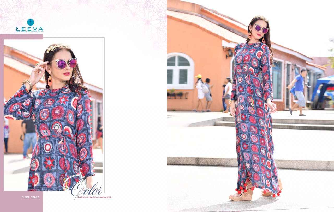 Lamcy By Leeva 10001 To 10008 Series Designer Beautiful Stylish Fancy Colorful Party Wear & Ethnic Wear Pure Rayon & Cotton Printed Kurtis At Wholesale Price