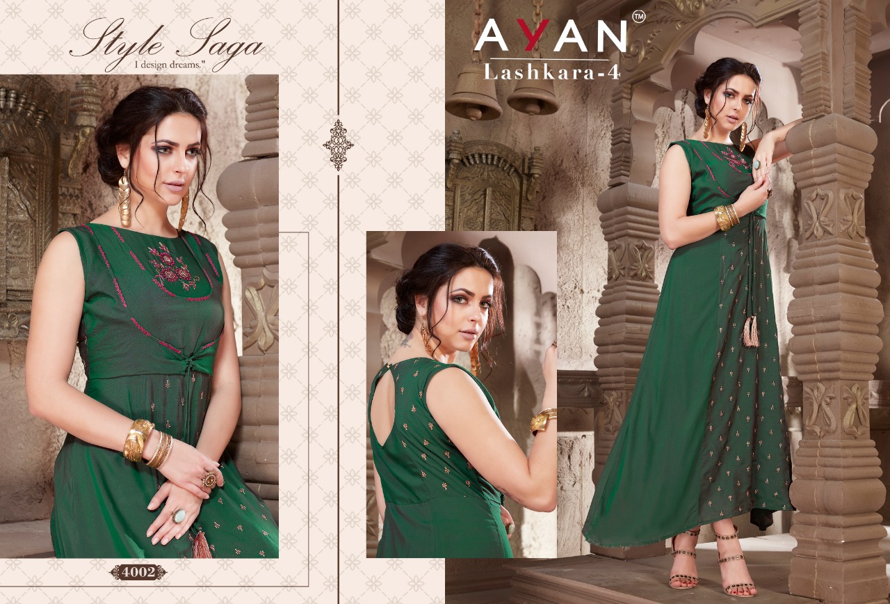 Lashkara Vol-4 By Ayan 4001 To 4004 Series Beautiful Stylish Colorful Fancy Party Wear & Ethnic Wear & Ready To Wear Muslin Embroidered Kurtis At Wholesale Price